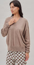Oversized V Neck Ribbed Trim Knit Pullover in Mocha - Women's Sweaters | Urban Daizy