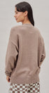 Oversized V Neck Ribbed Trim Knit Pullover in Mocha - Women's Sweaters | Urban Daizy
