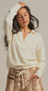 Brushed Knit Johnny Collar Polo Sweater in Ivory - Women's Sweaters | Urban Daizy