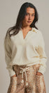 Brushed Knit Johnny Collar Polo Sweater in Ivory - Women's Sweaters | Urban Daizy