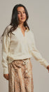 Brushed Knit Johnny Collar Polo Sweater in Ivory - Women's Sweaters | Urban Daizy