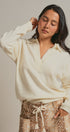 Brushed Knit Johnny Collar Polo Sweater in Ivory - Women's Sweaters | Urban Daizy