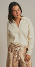 Brushed Knit Johnny Collar Polo Sweater in Ivory - Women's Sweaters | Urban Daizy
