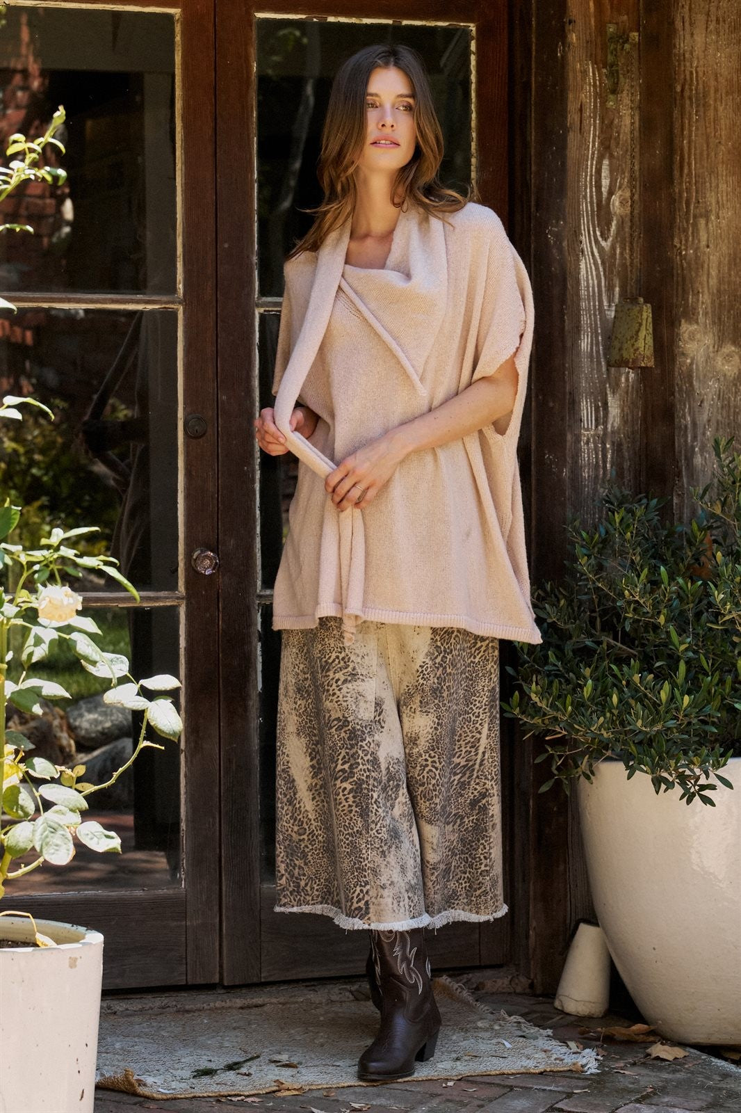 Oversized Knit Poncho Top with Attached Scarf in Ivory - Women's Sweaters | Urban Daizy