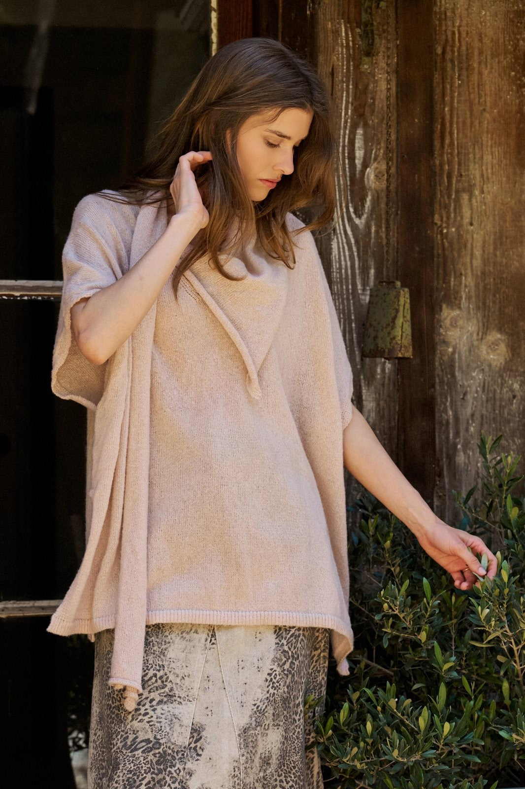 Oversized Knit Poncho Top with Attached Scarf in Ivory - Women's Sweaters | Urban Daizy