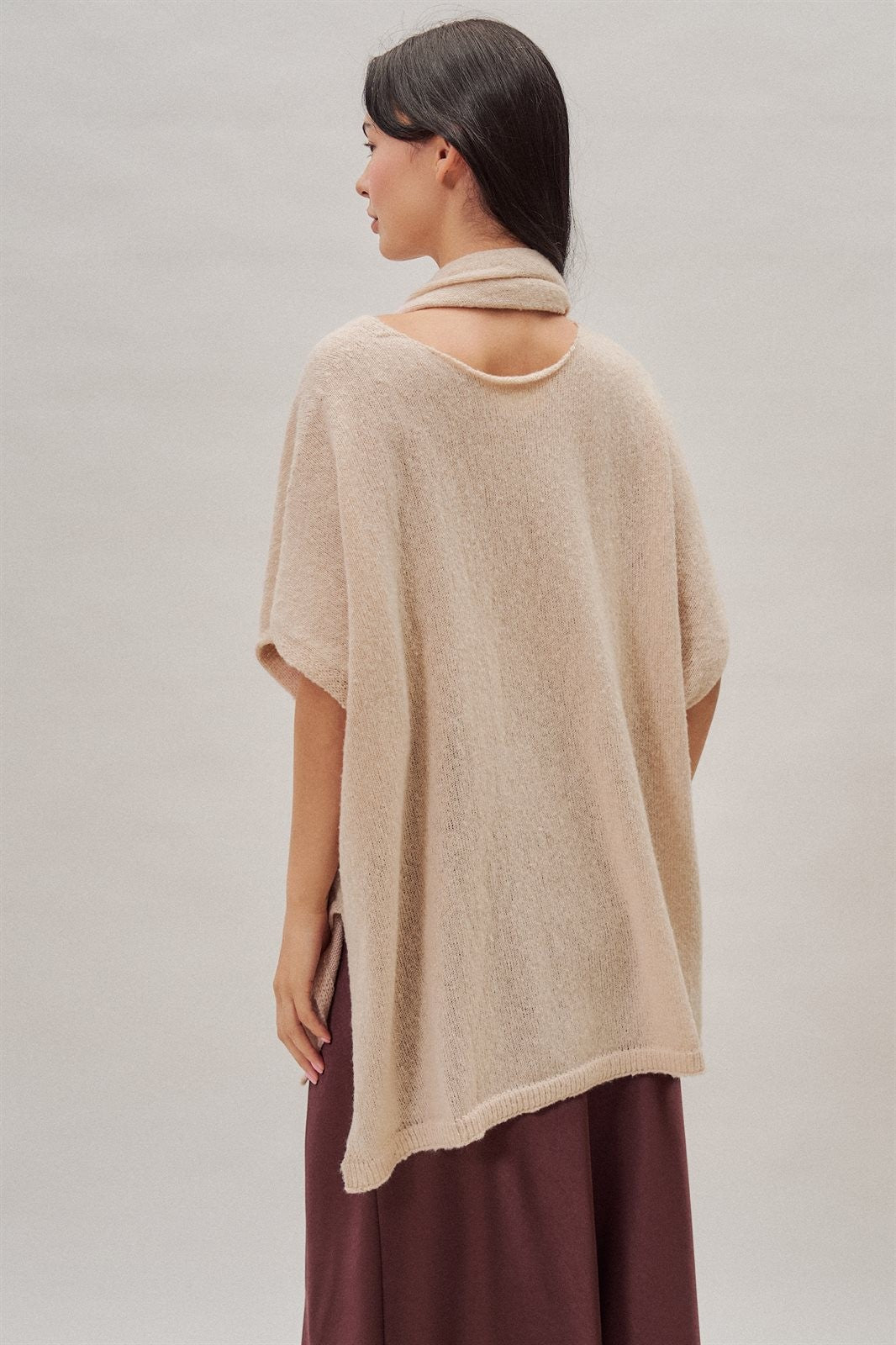 Oversized Knit Poncho Top with Attached Scarf in Ivory - Women's Sweaters | Urban Daizy