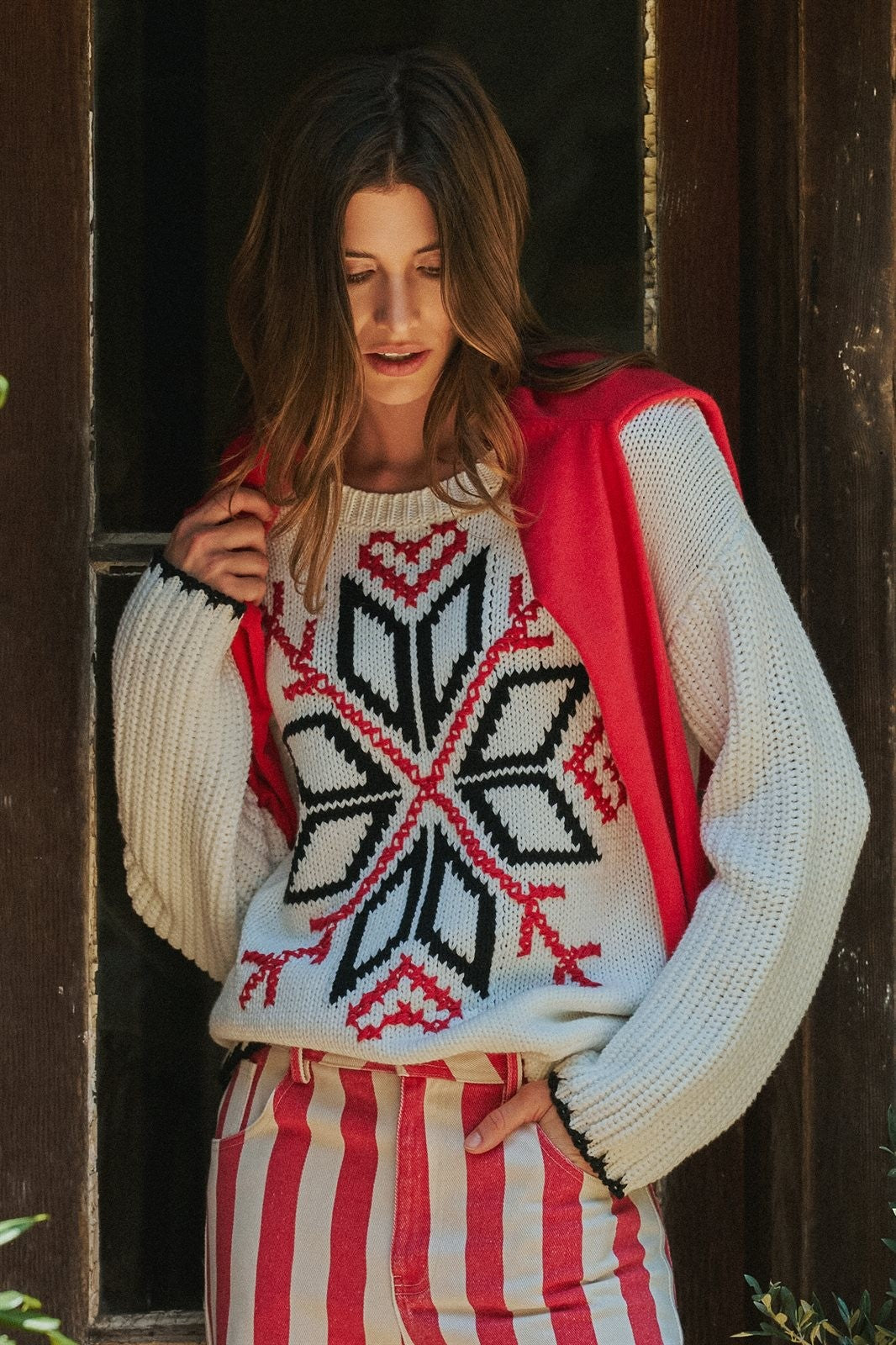 Nordic Snowflake Fair Isle Knit Sweater in Ivory - Women's Sweaters | Urban Daizy