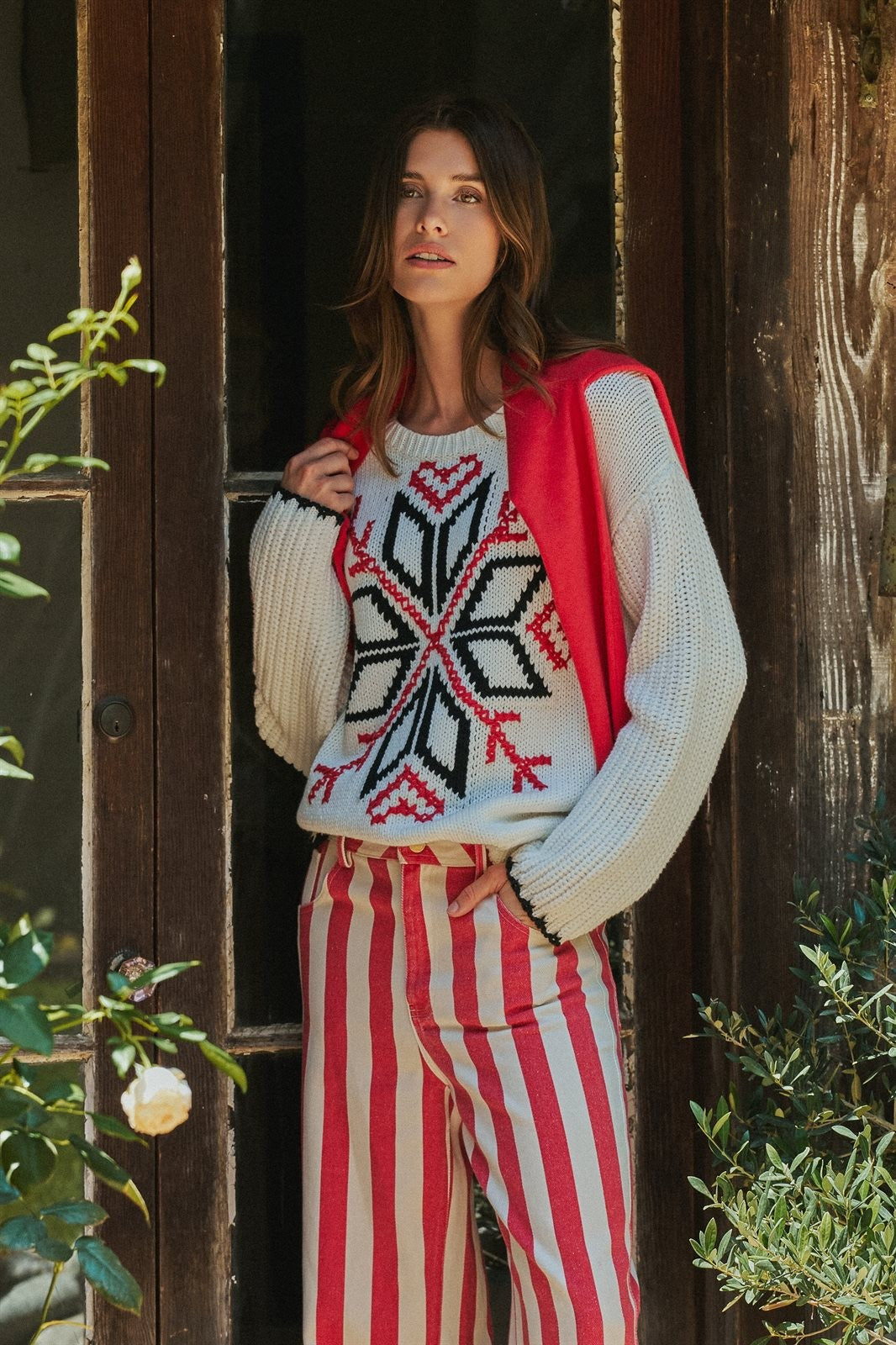 Nordic Snowflake Fair Isle Knit Sweater in Ivory - Women's Sweaters | Urban Daizy