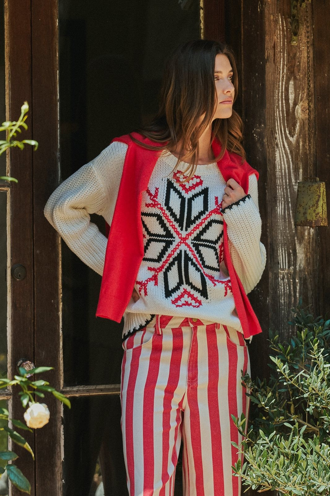 Nordic Snowflake Fair Isle Knit Sweater in Ivory - Women's Sweaters | Urban Daizy