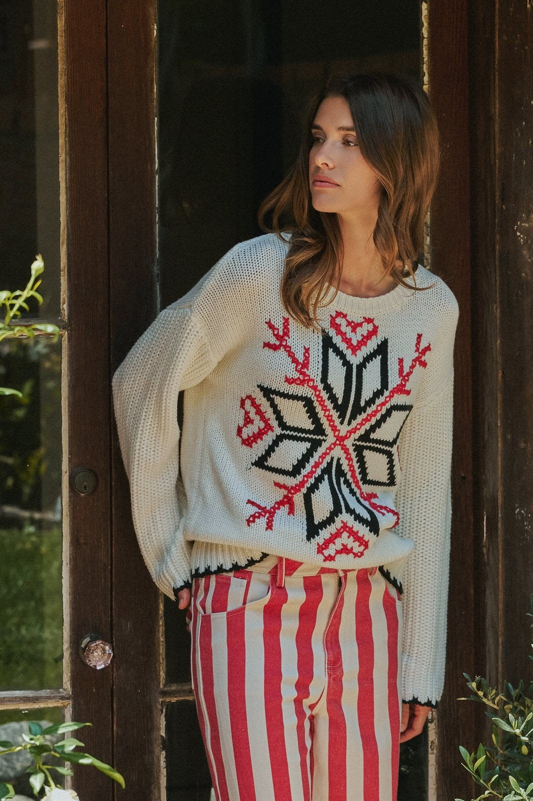 Nordic Snowflake Fair Isle Knit Sweater in Ivory - Women's Sweaters | Urban Daizy