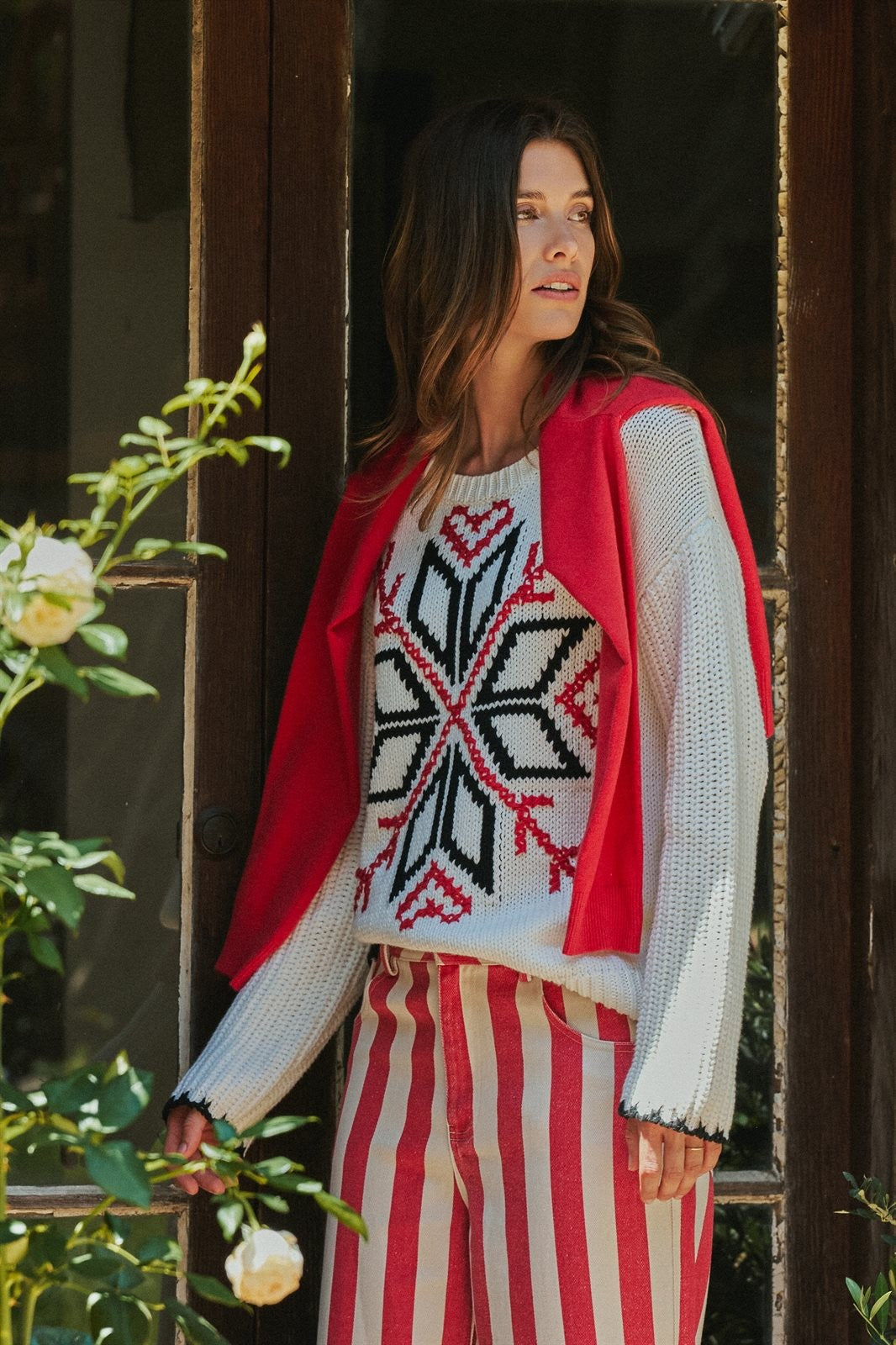 Nordic Snowflake Fair Isle Knit Sweater in Ivory - Women's Sweaters | Urban Daizy