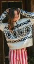 Nordic Fair Isle Hooded Knit Sweater in Ivory Black - Women's Sweaters | Urban Daizy