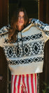 Nordic Fair Isle Hooded Knit Sweater in Ivory Black - Women's Sweaters | Urban Daizy