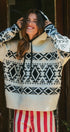 Nordic Fair Isle Hooded Knit Sweater in Ivory Black - Women's Sweaters | Urban Daizy