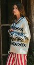 Nordic Fair Isle Hooded Knit Sweater in Ivory Black - Women's Sweaters | Urban Daizy