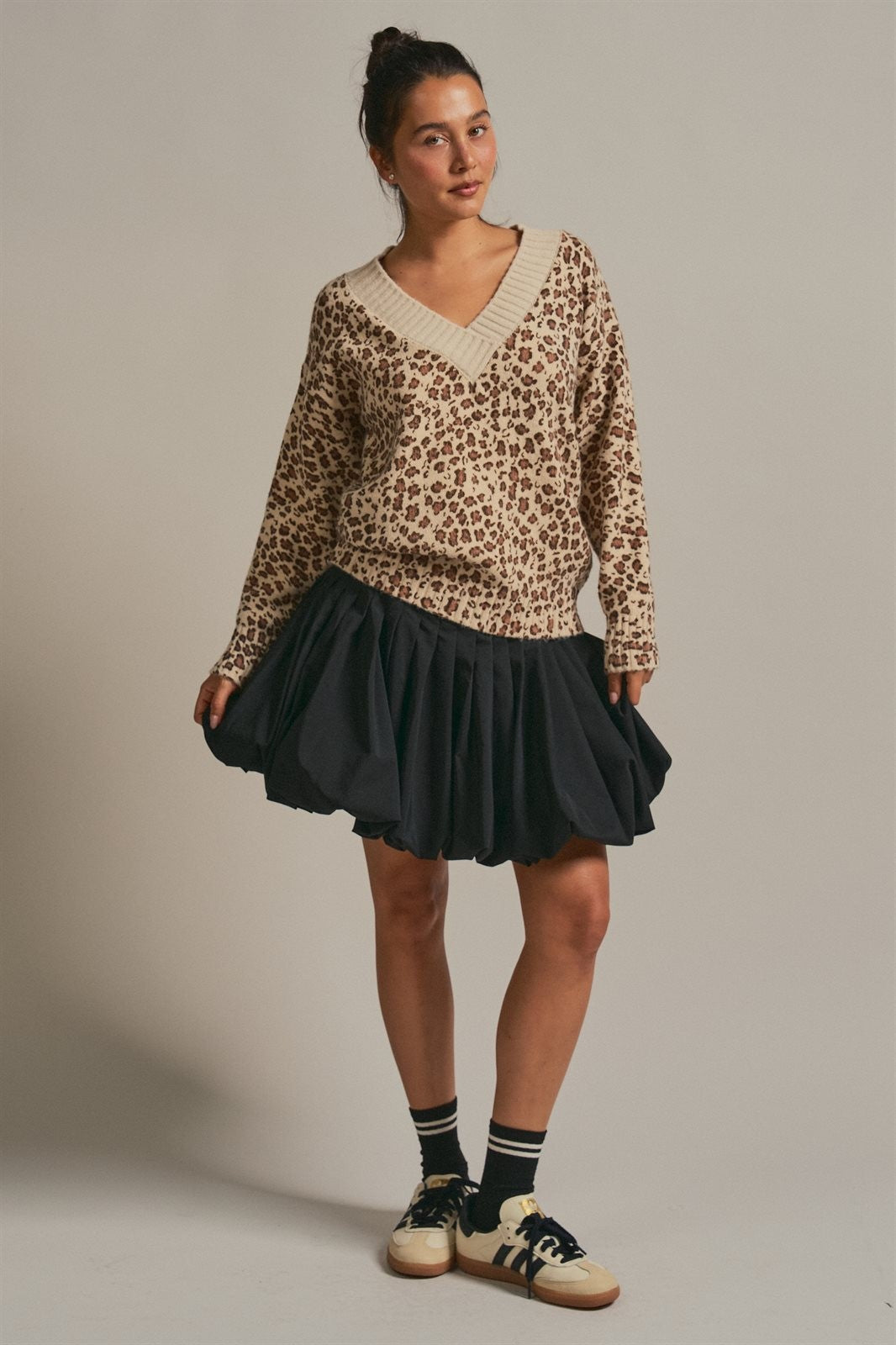 Leopard Print V-Neck Knit Sweater in Leopard - Women's Sweaters | Urban Daizy