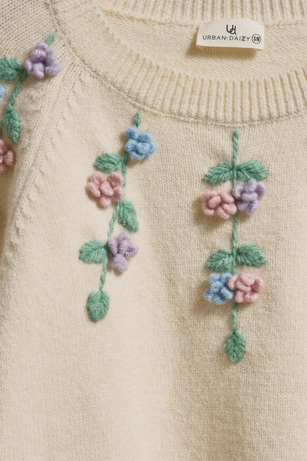 Hand Embroidered 3D Floral Knit Sweater in Cream - Women's Sweaters | Urban Daizy