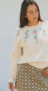 Hand Embroidered 3D Floral Knit Sweater in Cream - Women's Sweaters | Urban Daizy