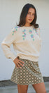 Hand Embroidered 3D Floral Knit Sweater in Cream - Women's Sweaters | Urban Daizy