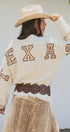 Texas Sequin Letter Fuzzy Knit Pullover Sweater in Ivory - Women's Sweaters | Urban Daizy