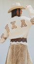 Texas Sequin Letter Fuzzy Knit Pullover Sweater in Ivory - Women's Sweaters | Urban Daizy