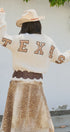Texas Sequin Letter Fuzzy Knit Pullover Sweater in Ivory - Women's Sweaters | Urban Daizy