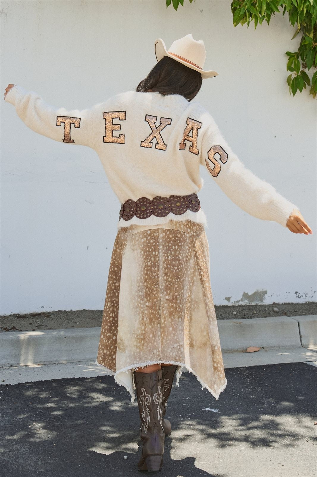 Texas Sequin Letter Fuzzy Knit Pullover Sweater in Ivory - Women's Sweaters | Urban Daizy