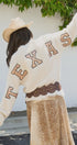Texas Sequin Letter Fuzzy Knit Pullover Sweater in Ivory - Women's Sweaters | Urban Daizy