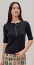 Cable Knit Henley Top With Contrast Trim in Navy - Women's Sweaters | Urban Daizy