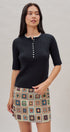 Cable Knit Henley Top With Contrast Trim in Navy - Women's Sweaters | Urban Daizy