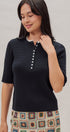 Cable Knit Henley Top With Contrast Trim in Navy - Women's Sweaters | Urban Daizy