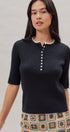 Cable Knit Henley Top With Contrast Trim in Navy - Women's Sweaters | Urban Daizy