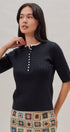 Cable Knit Henley Top With Contrast Trim in Navy - Women's Sweaters | Urban Daizy