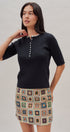 Cable Knit Henley Top With Contrast Trim in Navy - Women's Sweaters | Urban Daizy