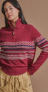 Fair Isle Quarter Zip Knit Sweater in Burgundy - Women's Cardigans & Shrugs | Urban Daizy