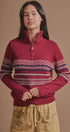Fair Isle Quarter Zip Knit Sweater in Burgundy - Women's Cardigans & Shrugs | Urban Daizy