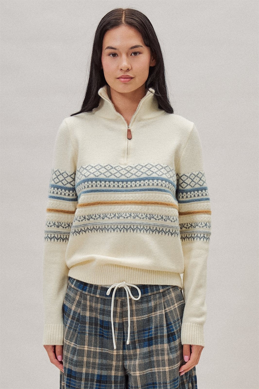 Fair Isle Quarter Zip Knit Sweater in Burgundy - Women's Cardigans & Shrugs | Urban Daizy