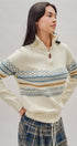 Fair Isle Quarter Zip Knit Sweater in Ivory - Women's Cardigans & Shrugs | Urban Daizy