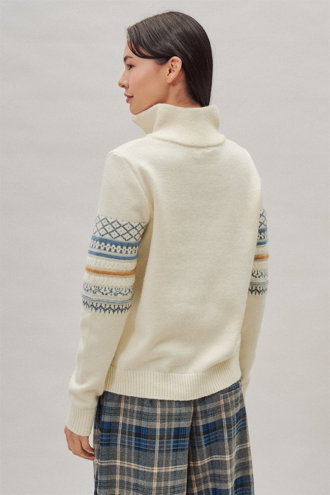 Fair Isle Quarter Zip Knit Sweater in Ivory - Women's Cardigans & Shrugs | Urban Daizy
