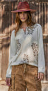 Floral Knit Henley Sweater with Button Placket in Ivory - Women's Sweaters | Urban Daizy