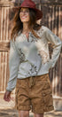 Floral Knit Henley Sweater with Button Placket in Ivory - Women's Sweaters | Urban Daizy