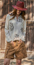 Floral Knit Henley Sweater with Button Placket in Ivory - Women's Sweaters | Urban Daizy