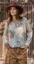 Floral Knit Henley Sweater with Button Placket in Ivory - Women's Sweaters | Urban Daizy