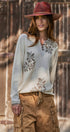 Floral Knit Henley Sweater with Button Placket in Ivory - Women's Sweaters | Urban Daizy
