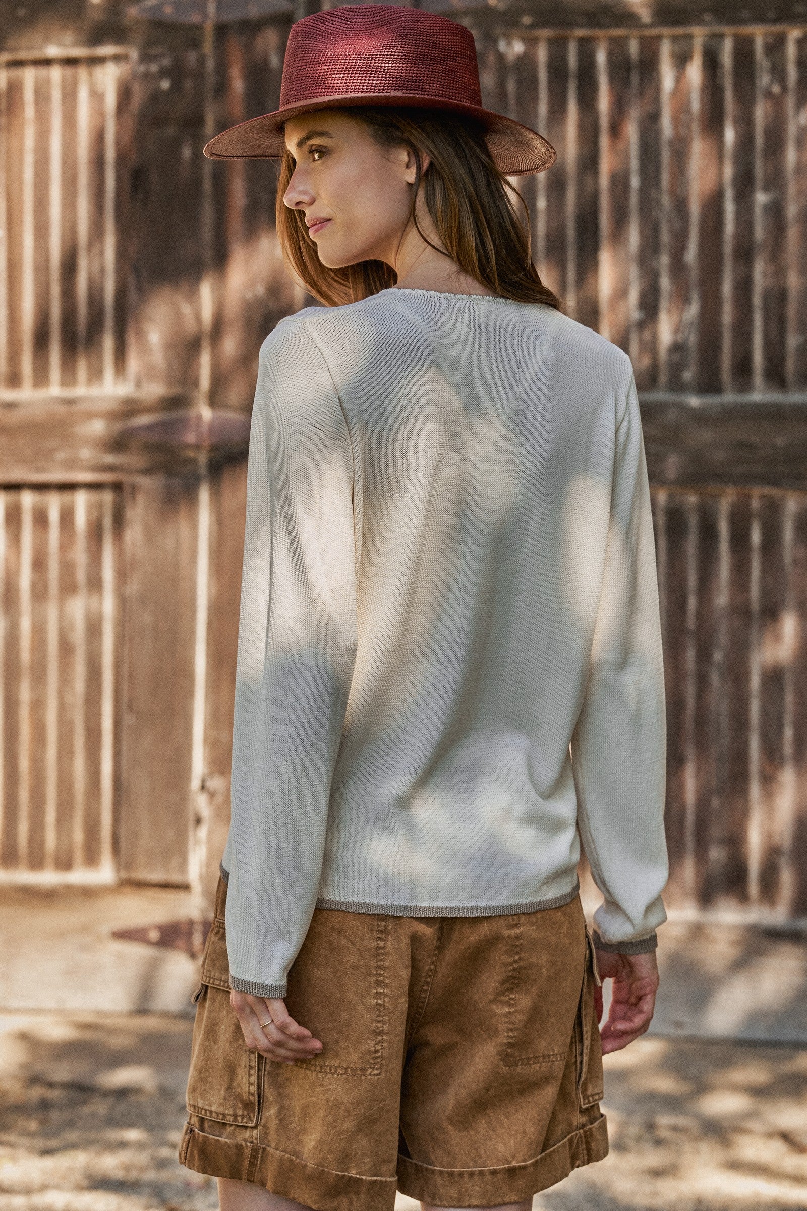 Floral Knit Henley Sweater with Button Placket in Ivory - Women's Sweaters | Urban Daizy