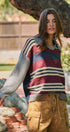 Striped Collared Rugby Sweater Knit Top in Burgundy - Women's Sweaters | Urban Daizy