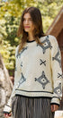 Geometric Folk Knit Crewneck Sweater in Ivory - Women's Sweaters | Urban Daizy