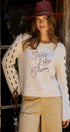 Slogan Embroidered Knit Sweater with Lace-Up Sleeves in Oatmeal - Women's Sweaters | Urban Daizy