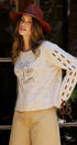 Slogan Embroidered Knit Sweater with Lace-Up Sleeves in Oatmeal - Women's Sweaters | Urban Daizy