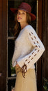 Slogan Embroidered Knit Sweater with Lace-Up Sleeves in Oatmeal - Women's Sweaters | Urban Daizy